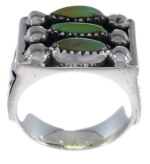 Silver Well Built Turquoise Needlepoint Ring Size 8-1/2 VX37115